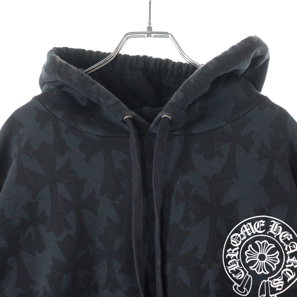 CHROME HEARTS(クロムハーツ) Graveyard Cemetery Cross Sweat Hoodie グレイブヤード セメタリークロス スウェットフーディ 胸ホースシュー 袖フローラルクロスパーカー