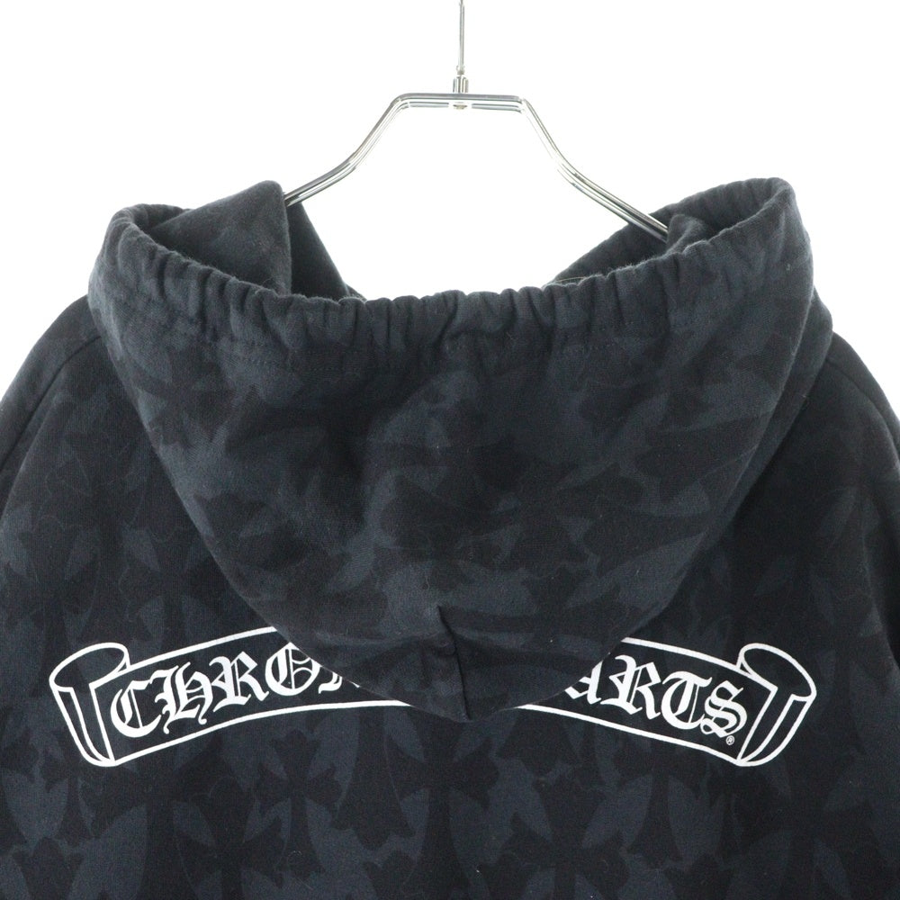 CHROME HEARTS(クロムハーツ) Graveyard Cemetery Cross Sweat Hoodie グレイブヤード セメタリークロス スウェットフーディ 胸ホースシュー 袖フローラルクロスパーカー