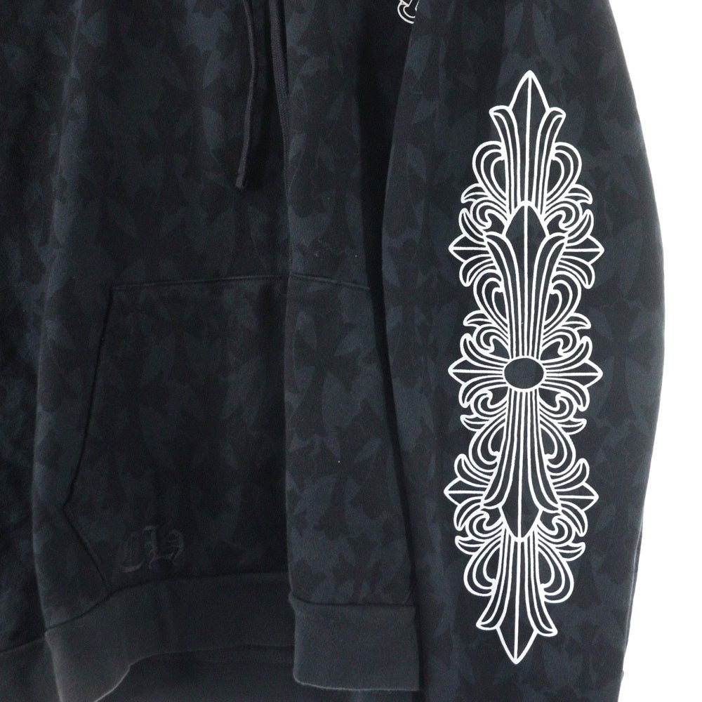 CHROME HEARTS(クロムハーツ) Graveyard Cemetery Cross Sweat Hoodie グレイブヤード セメタリークロス スウェットフーディ 胸ホースシュー 袖フローラルクロスパーカー