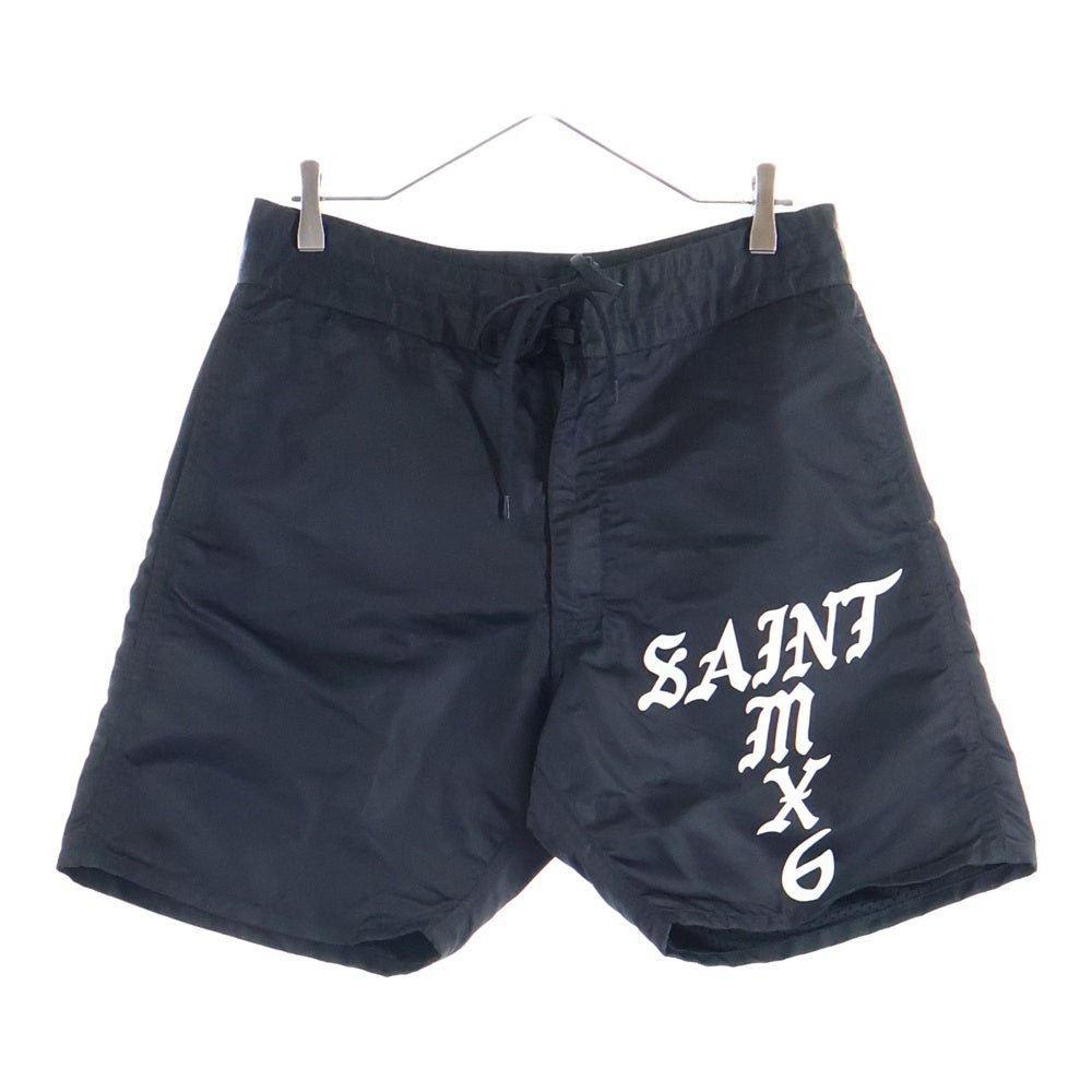 SAINT MICHAEL(セントマイケル) 23SS SWIMMING SHORT SM-S23-0000-065 ロゴプリント ナイロンショーツ ハーフパンツ ブラック