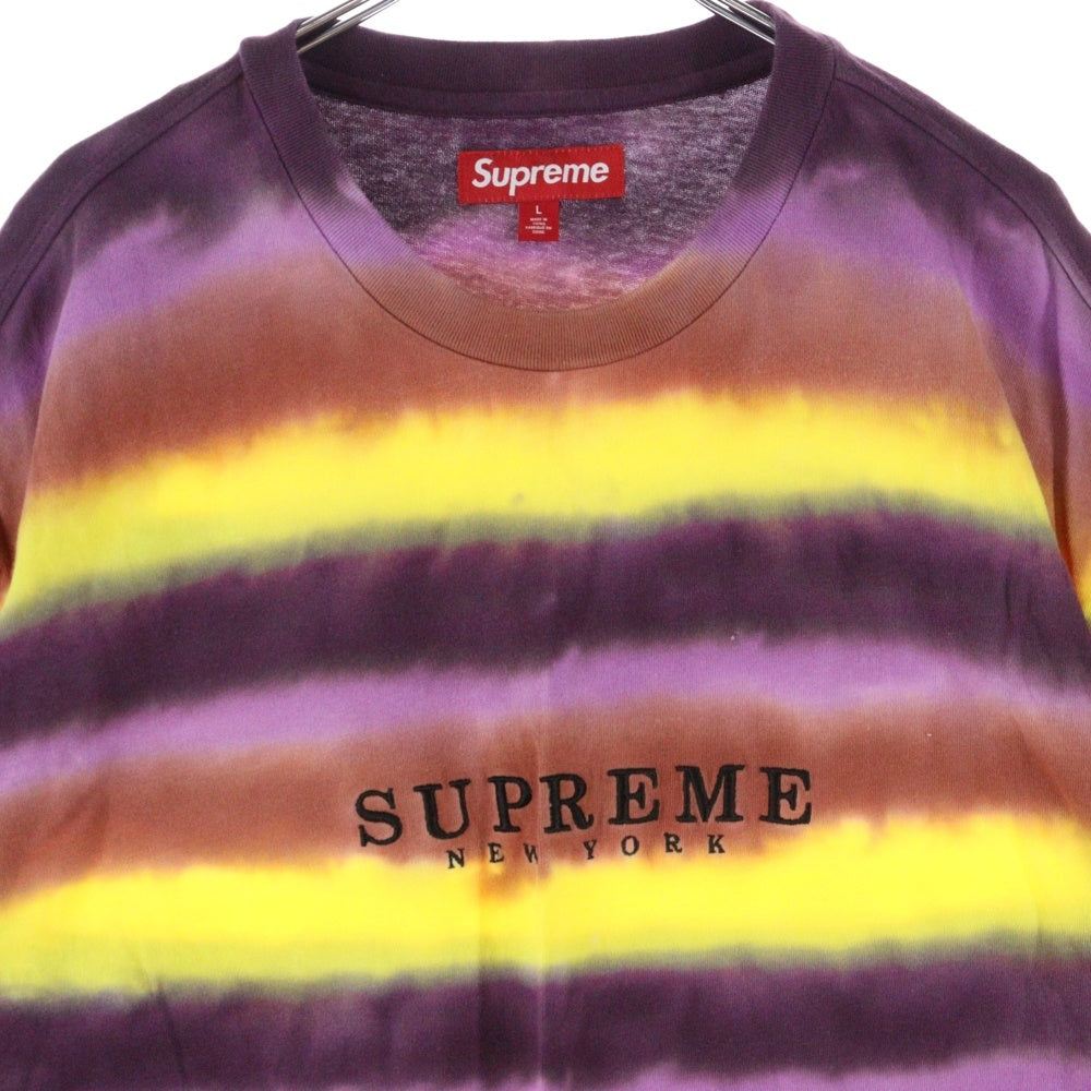 SUPREME(シュプリーム) 23AW Dyed Stripe S/S Tee タイダイ柄 ロゴ刺繍 クルーネック 半袖Tシャツ マルチカラー