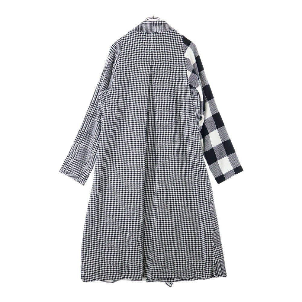 Y's(ワイズ) 千鳥格子柄 チェック切り替えフリンジロングコート ブラック/ホワイト YC-C10-803