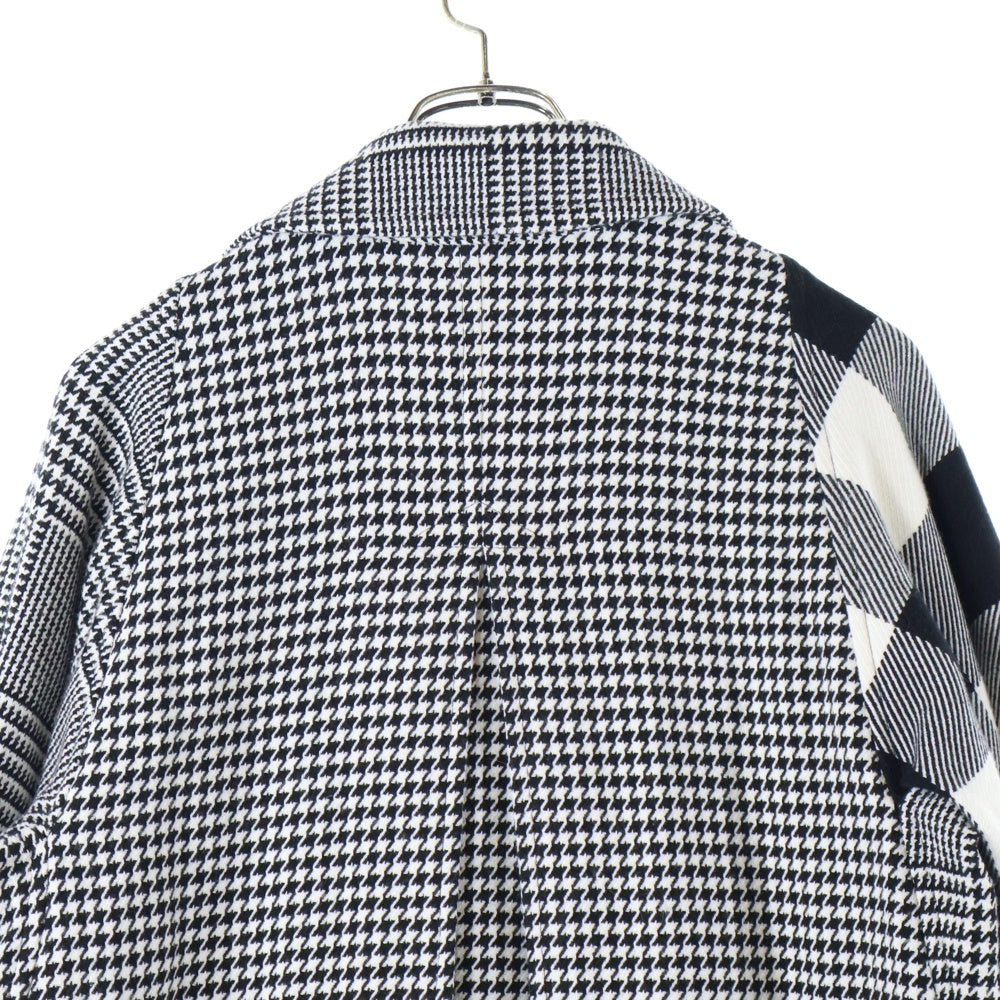 Y's(ワイズ) 千鳥格子柄 チェック切り替えフリンジロングコート ブラック/ホワイト YC-C10-803