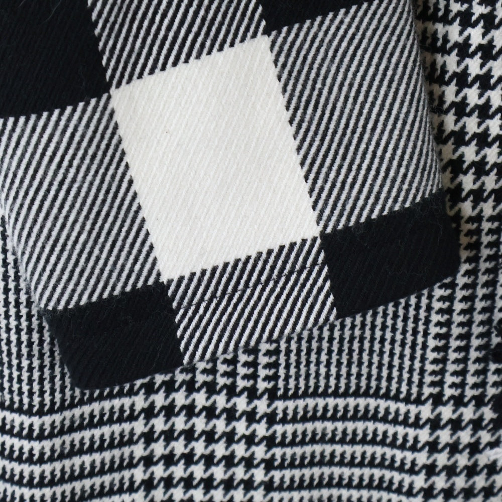 Y's(ワイズ) 千鳥格子柄 チェック切り替えフリンジロングコート ブラック/ホワイト YC-C10-803