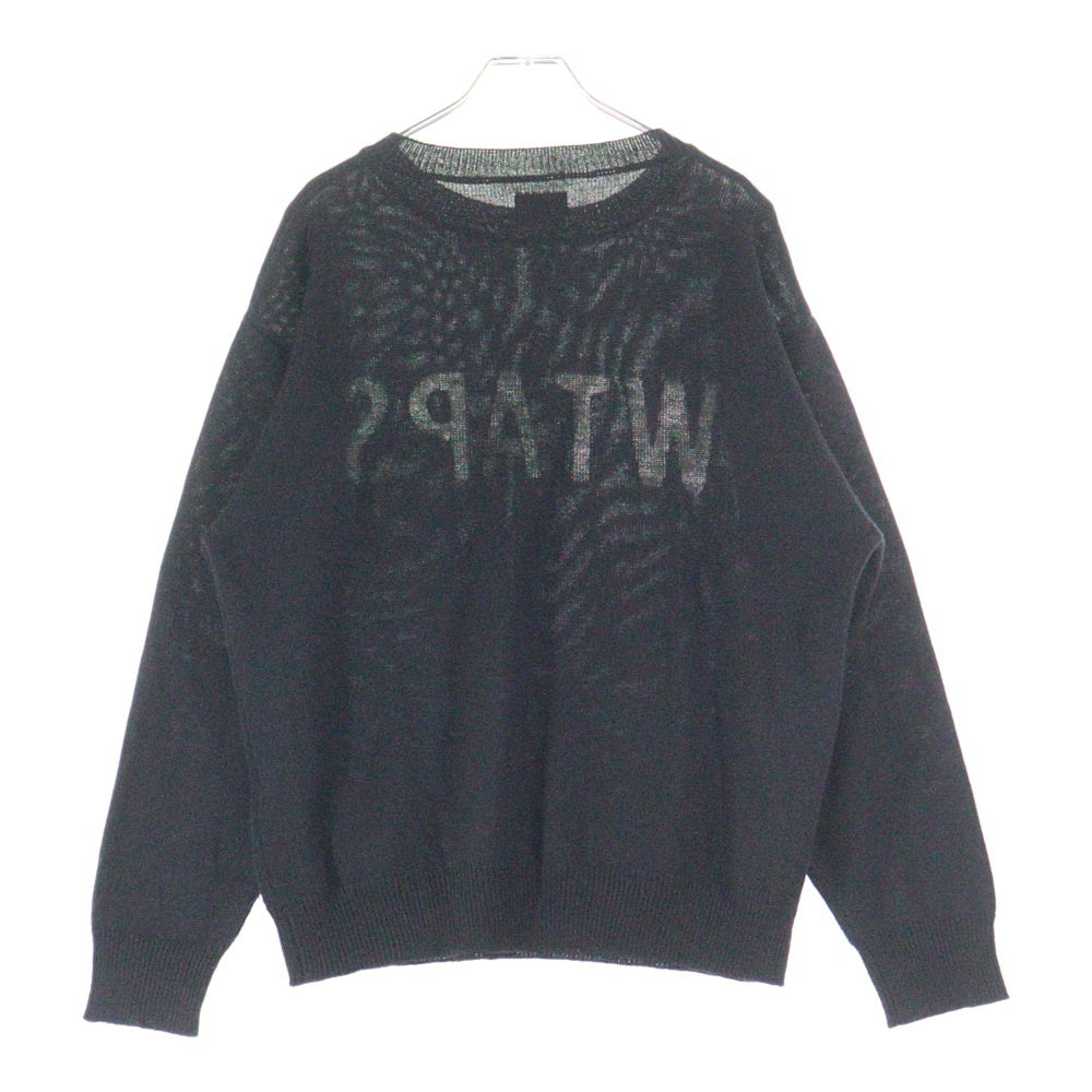 WTAPS(ダブルタップス) DECK SWEATER ロゴ刺繍 クルーネック長袖ニットセーター ブラック 192MADT-KNM01