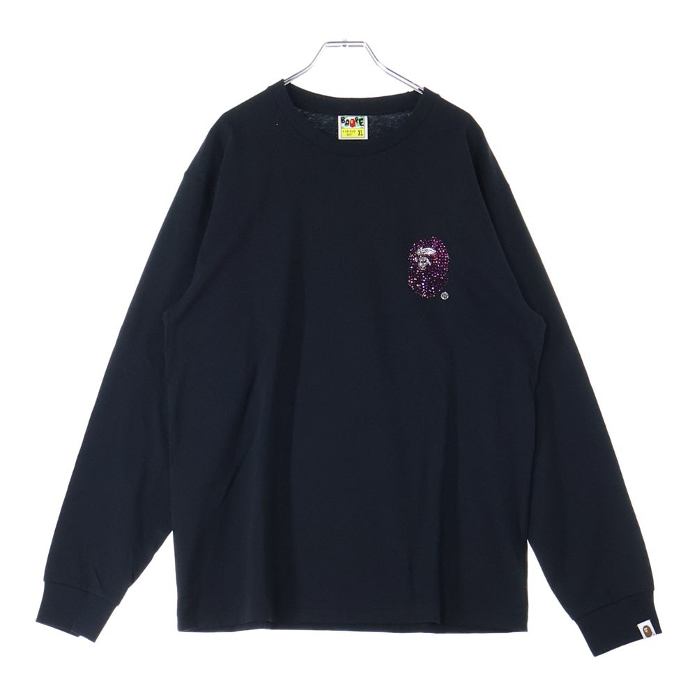 A BATHING APE(アベイシングエイプ) SWAROVSKI クルーネック長袖Tシャツカットソー ブラック/ピンク