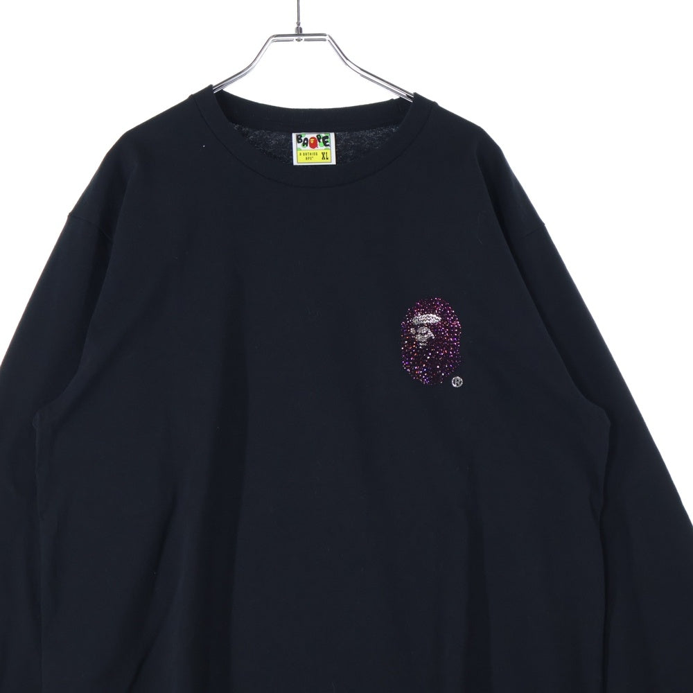 A BATHING APE(アベイシングエイプ) SWAROVSKI クルーネック長袖Tシャツカットソー ブラック/ピンク