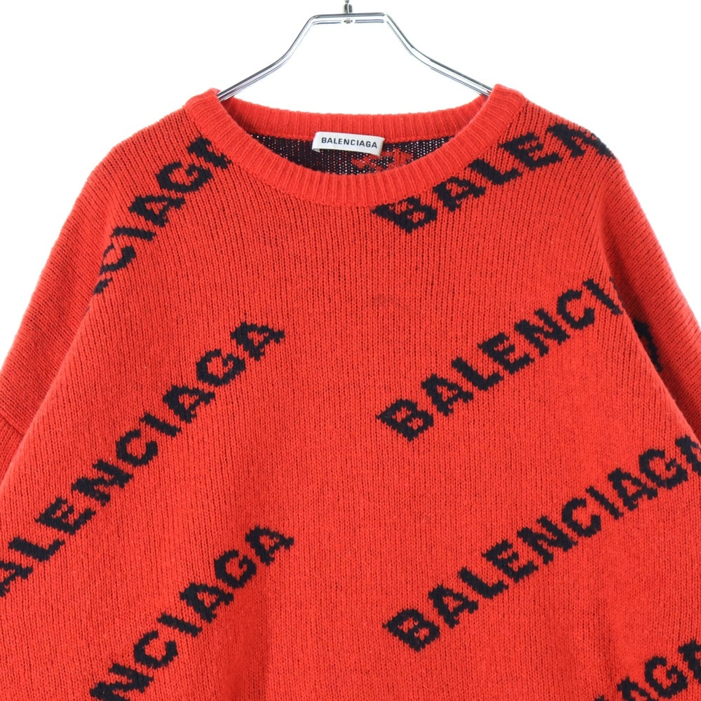 BALENCIAGA(バレンシアガ) 総柄ロゴプリント クルーネック長袖ニット