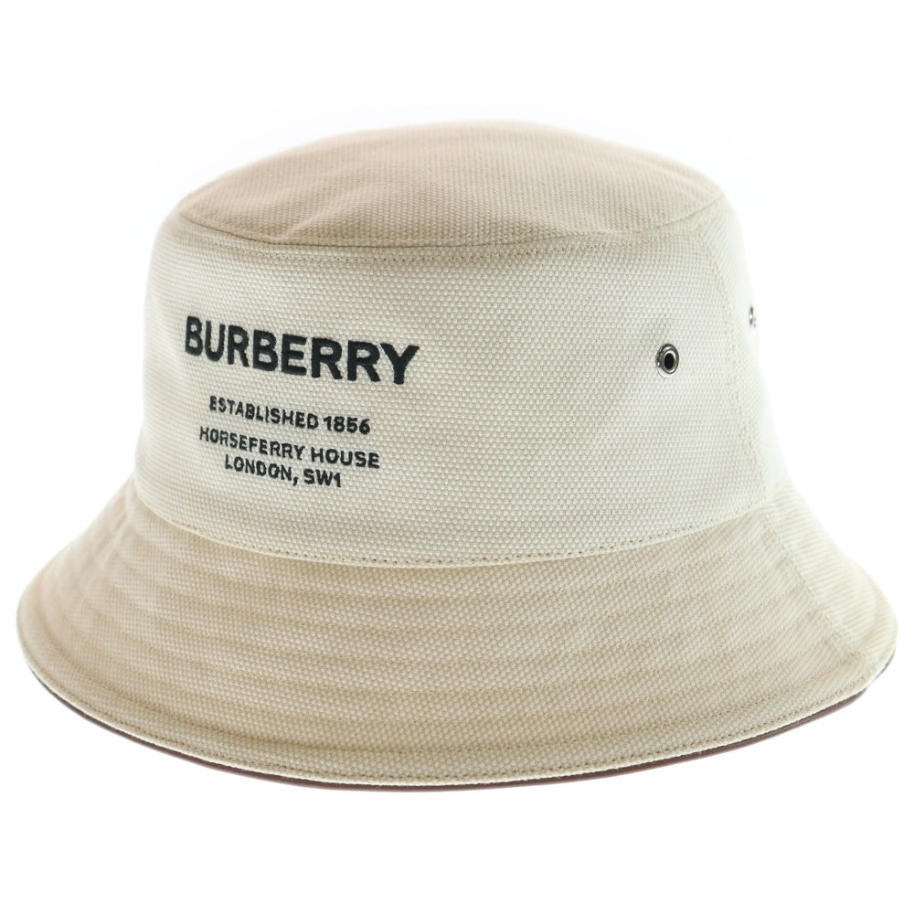 BURBERRY(バーバリー) ホースフェリーモチーフ フロント刺繍ロゴ バケットハット 帽子 アイボリー 8057401