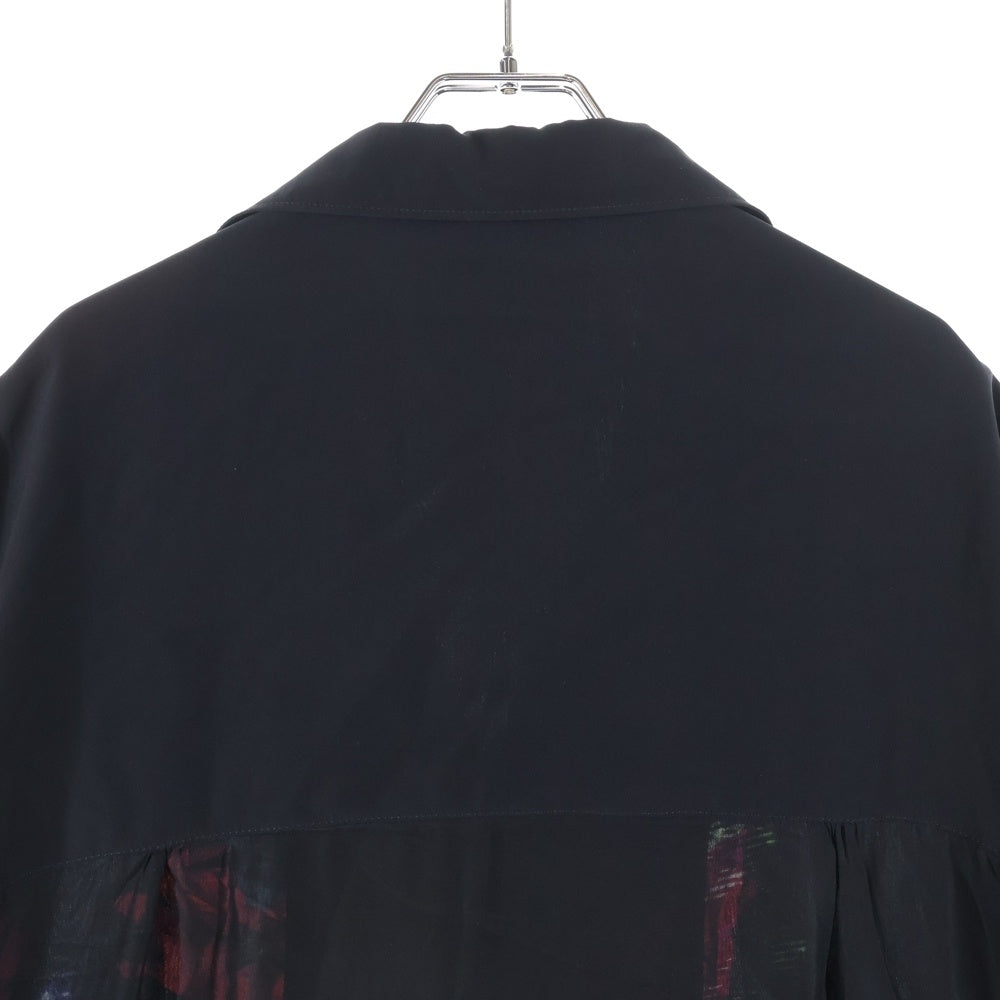 Yohji Yamamoto POUR HOMME(ヨウジヤマモト プールオム) 22SS フラシPKB フラワー柄シルクサテン ロング丈半袖シャツブラウス ブラック HG-B27-404