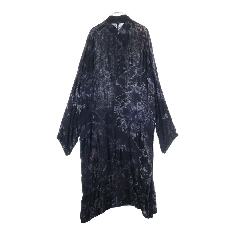 Yohji Yamamoto POUR HOMME(ヨウジヤマモト プールオム) 21SS ダブルガーゼチャイナドレス 総柄ロング丈ノーカラー レーヨン長袖シャツブラウス ブラック HD-D04-205