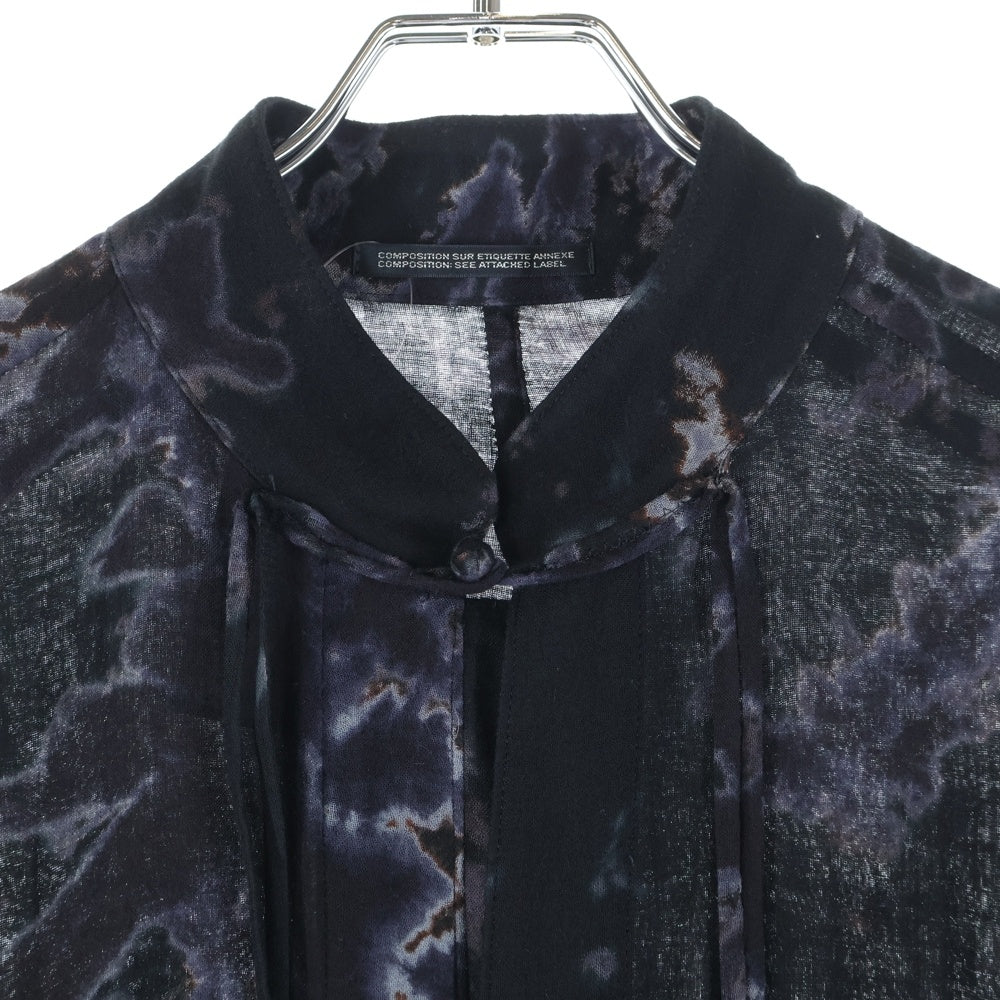 Yohji Yamamoto POUR HOMME(ヨウジヤマモト プールオム) 21SS ダブルガーゼチャイナドレス 総柄ロング丈ノーカラー レーヨン長袖シャツブラウス ブラック HD-D04-205