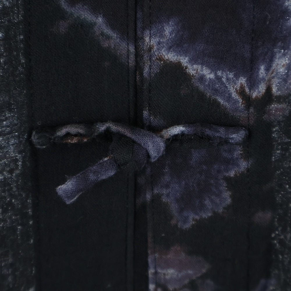 Yohji Yamamoto POUR HOMME(ヨウジヤマモト プールオム) 21SS ダブルガーゼチャイナドレス 総柄ロング丈ノーカラー レーヨン長袖シャツブラウス ブラック HD-D04-205