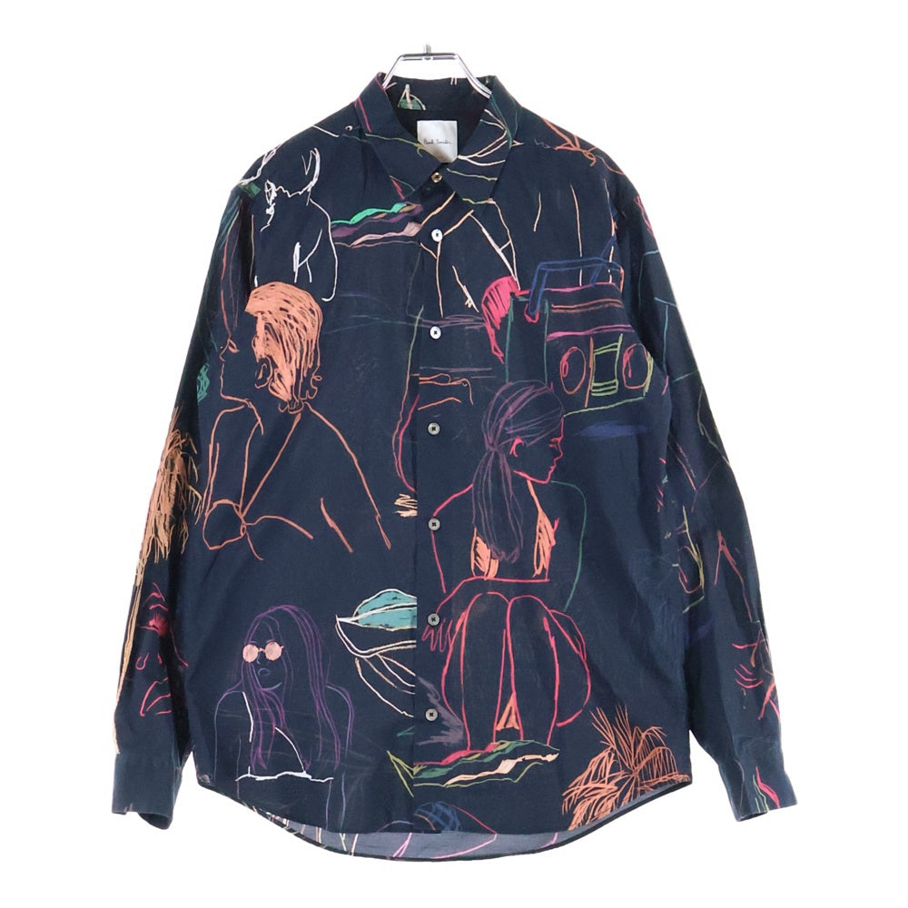 Paul Smith(ポールスミス) ビーチスケッチ 総柄長袖シャツブラウス ブラック 193320