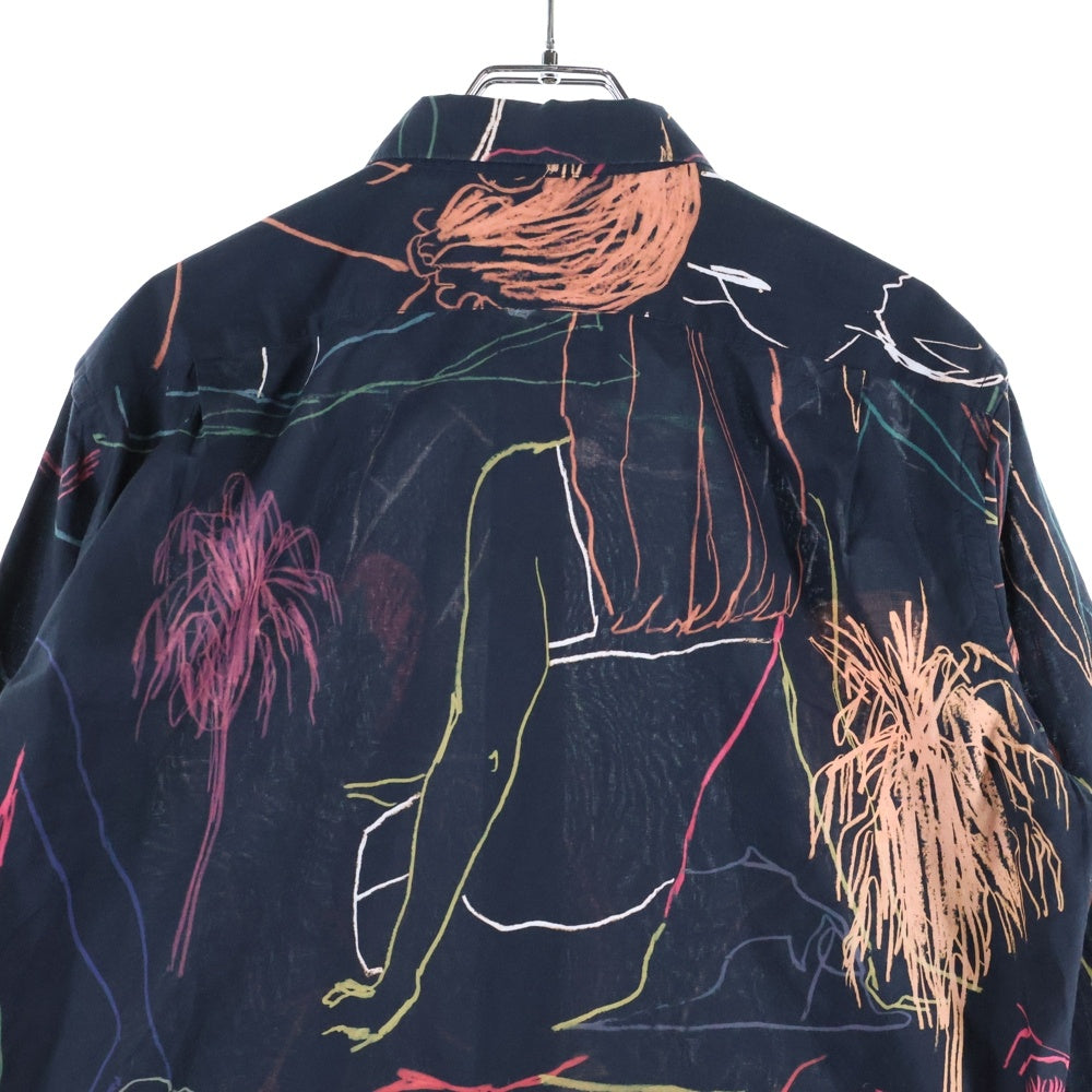 Paul Smith(ポールスミス) ビーチスケッチ 総柄長袖シャツブラウス ブラック 193320