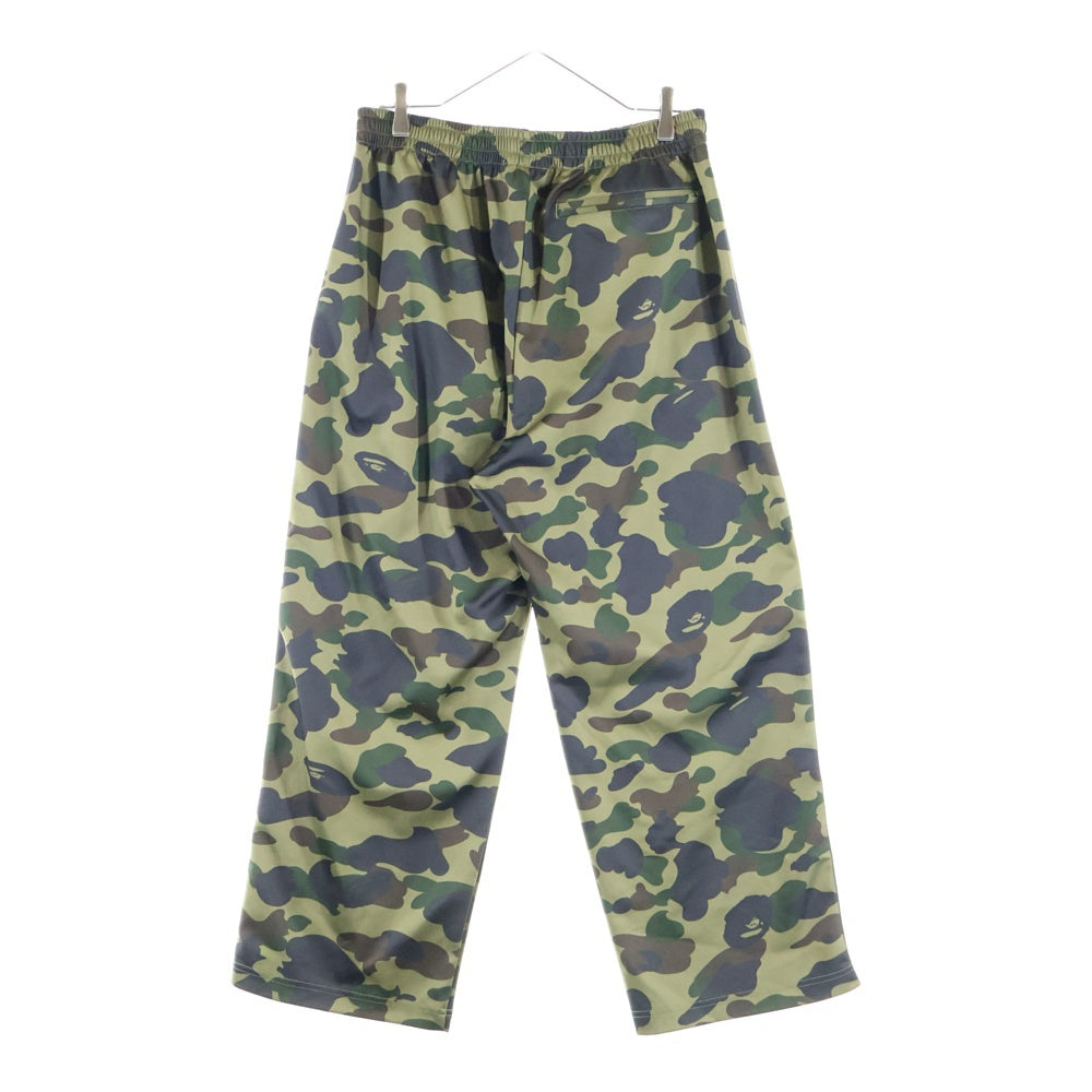 A BATHING APE(アベイシングエイプ) 1ST CAMO LOOSE FIT TRACK PANTS カモ総柄 エイプヘッドプリント ロゴサイドライン トラックパンツ グリーン 1L80-115-008