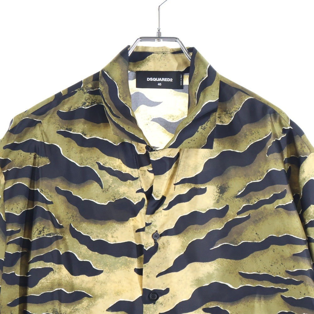 DSQUARED2(ディースクエアード) タイガープリント 半袖シルクシャツ ブラウン S71DM0401 S52758
