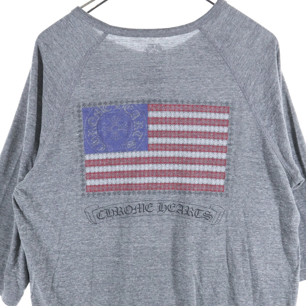 CHROME HEARTS(クロムハーツ) AMERICAN FLAG アメリカンフラッグ ヘンリーネック ラグランスリーブ 七分丈Tシャツ カットソー グレー