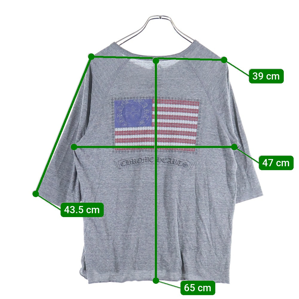 CHROME HEARTS(クロムハーツ) AMERICAN FLAG アメリカンフラッグ ヘンリーネック ラグランスリーブ 七分丈Tシャツ カットソー グレー