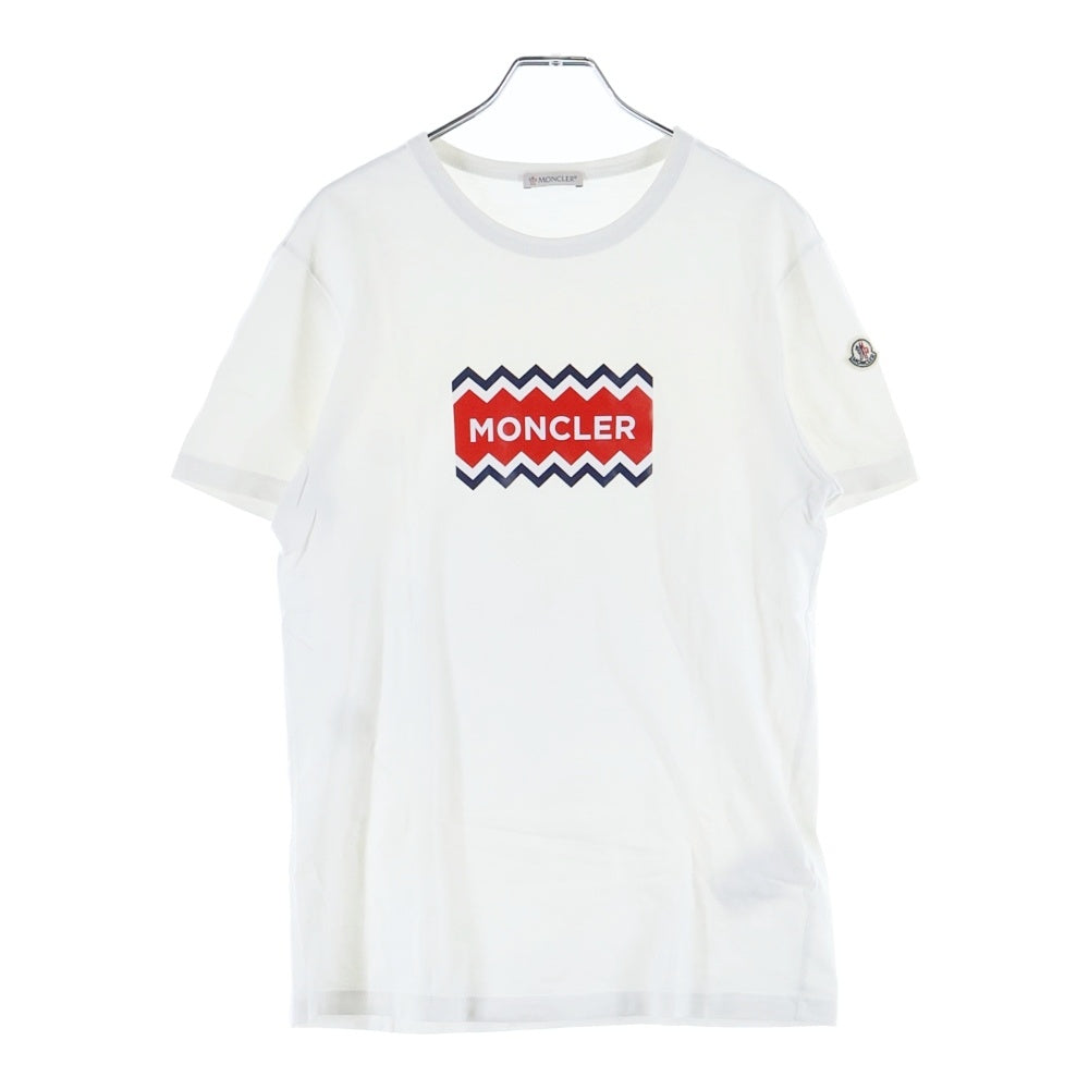 MONCLER(モンクレール) フロントロゴプリント クルーネック半袖Tシャツカットソー ホワイト D20918037250 8390T