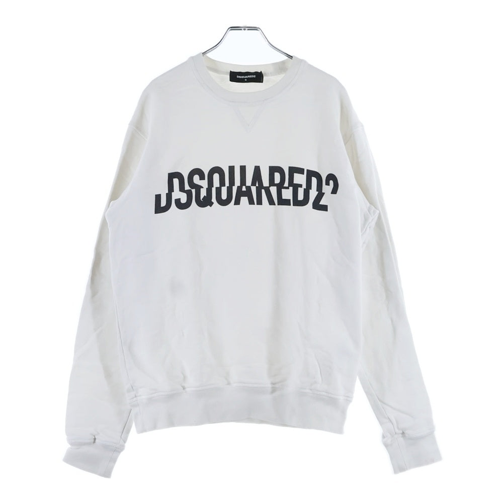 DSQUARED2(ディースクエアード) フロントロゴプリント クルーネック長袖スウェットトレーナー ホワイト S74GU0331 S25030