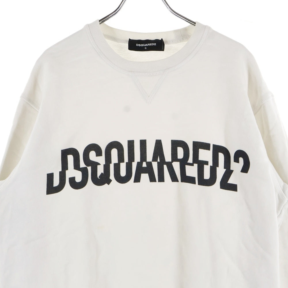 DSQUARED2(ディースクエアード) フロントロゴプリント クルーネック長袖スウェットトレーナー ホワイト S74GU0331 S25030