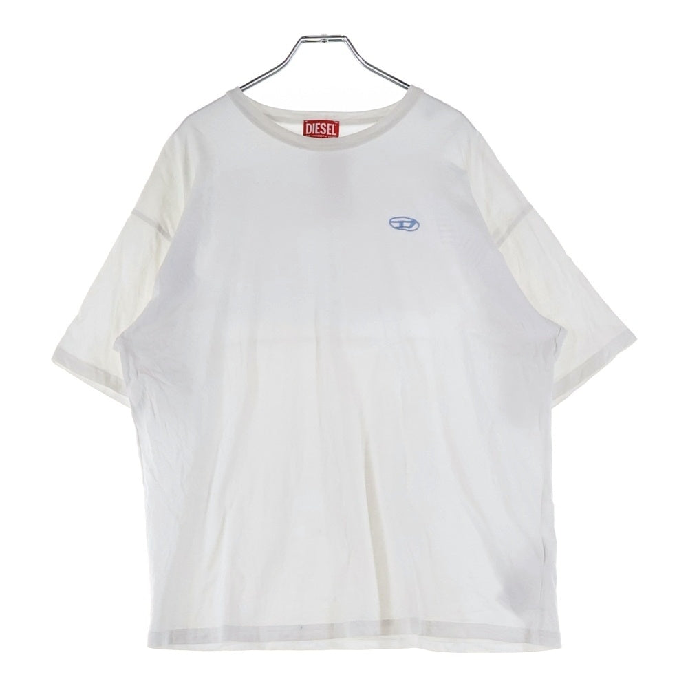 DIESEL(ディーゼル) フロントロゴ刺繍 バックDデザイン クルーネック半袖Tシャツカットソー ホワイト/ブルー A15164