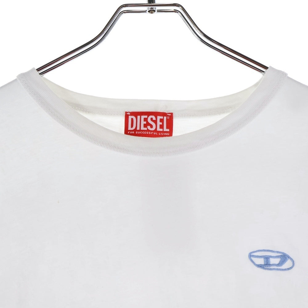 DIESEL(ディーゼル) フロントロゴ刺繍 バックDデザイン クルーネック半袖Tシャツカットソー ホワイト/ブルー A15164