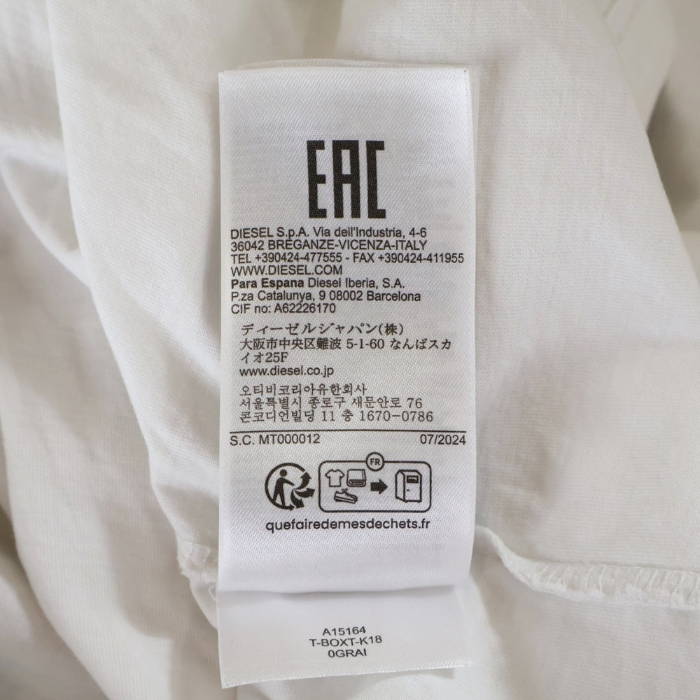 DIESEL(ディーゼル) フロントロゴ刺繍 バックDデザイン クルーネック半袖Tシャツカットソー ホワイト/ブルー A15164