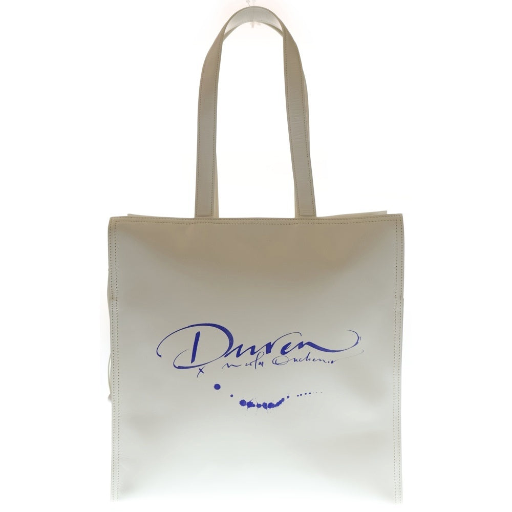 DUREN(デューレン) レタープリント レザートートバッグ ホワイト/ブルー
