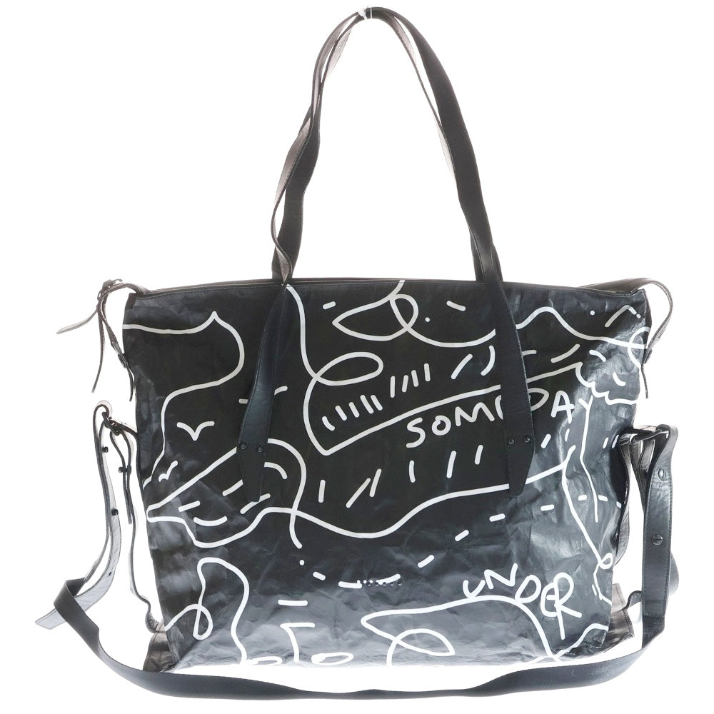DUREN(デューレン) SOMEDAY 総柄 2WAYクリンクルレザー ショルダートートバッグ ブラック/ホワイト