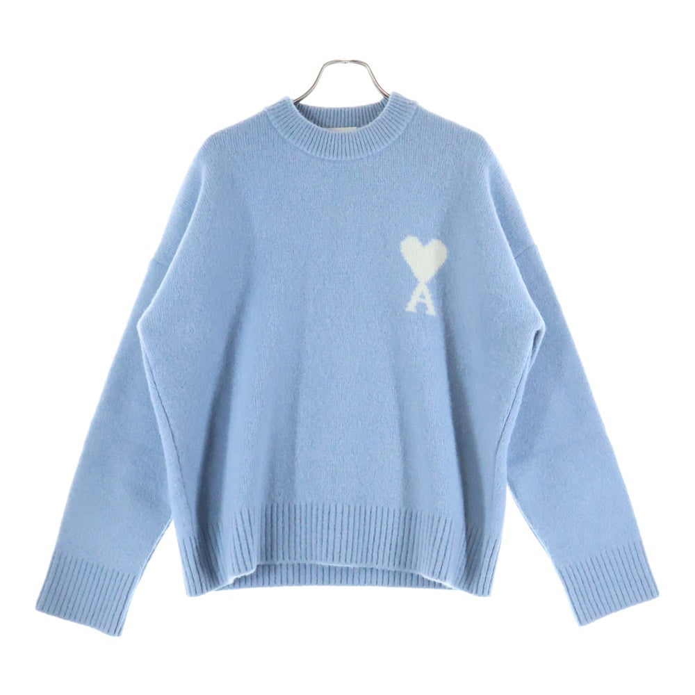ami paris(アミパリス) ハートロゴ クルーネック長袖ニットセーター ライトブルー UKS836 KN0135