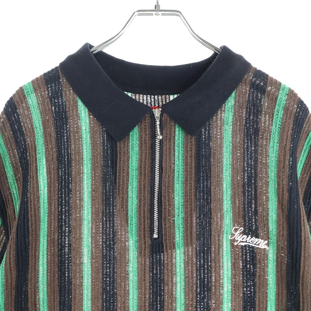 SUPREME(シュプリーム) 22SS Open Knit Stripe Zip Polo オープン ニット ストライプ ジップ 半袖ポロシャツ ブラック/グリーン/ブラウン