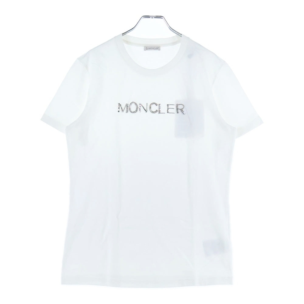 MONCLER(モンクレール) SS T-SHIRT ラインストーンロゴ クルーネック半袖Tシャツカットソー ホワイト F20938C77110 V8058