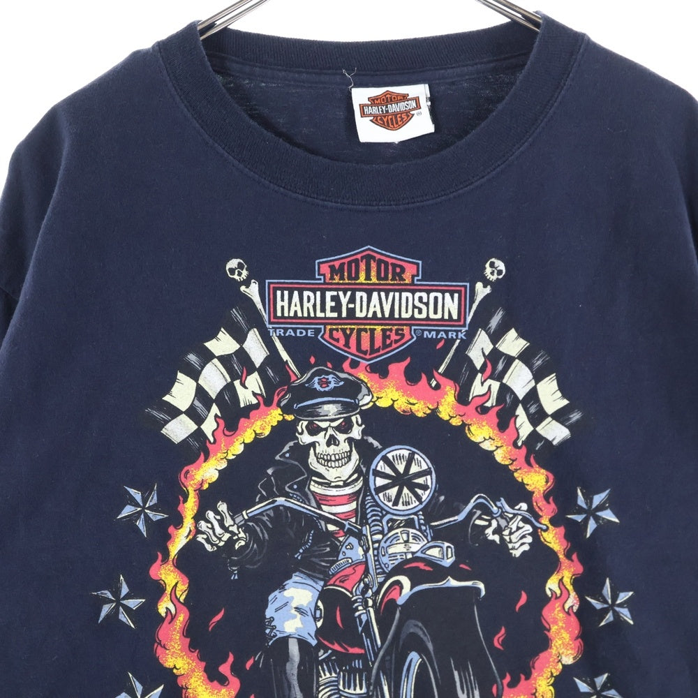HARLEY DAVIDSON(ハーレーダビッドソン) スカルバイク袖ロゴプリント クルーネック長袖Tシャツカットソー ネイビー