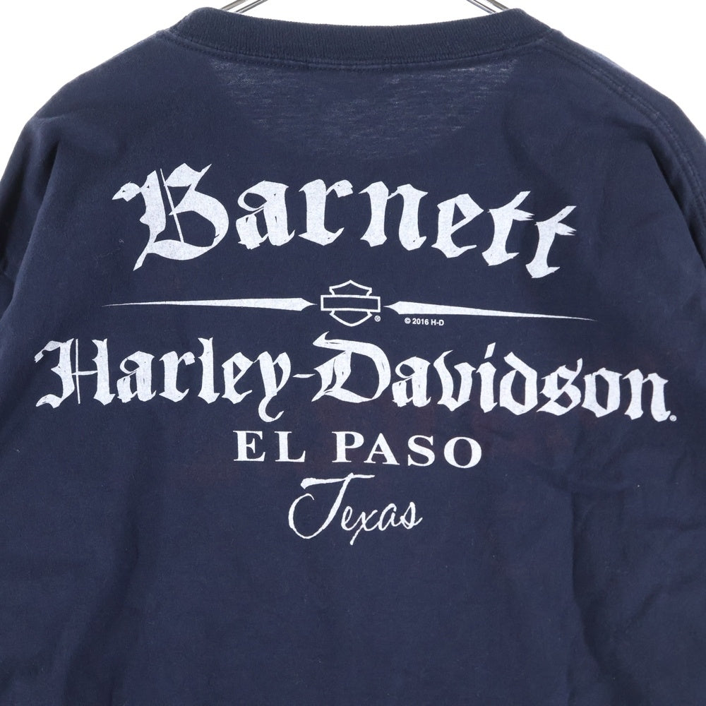 HARLEY DAVIDSON(ハーレーダビッドソン) スカルバイク袖ロゴプリント クルーネック長袖Tシャツカットソー ネイビー
