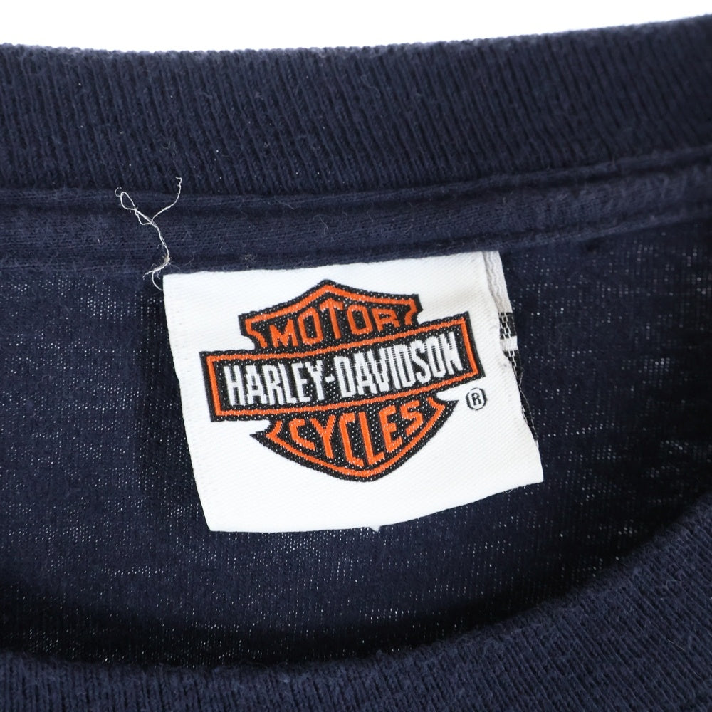 HARLEY DAVIDSON(ハーレーダビッドソン) スカルバイク袖ロゴプリント クルーネック長袖Tシャツカットソー ネイビー