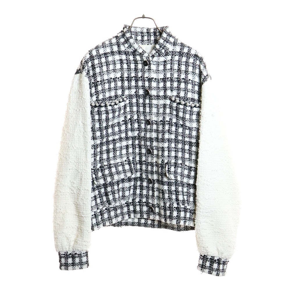CHANEL(シャネル) 25SS ココマークボタン パール装飾 ギンガムチェック ツイードジャケット ホワイト/ブラック P79009V71198