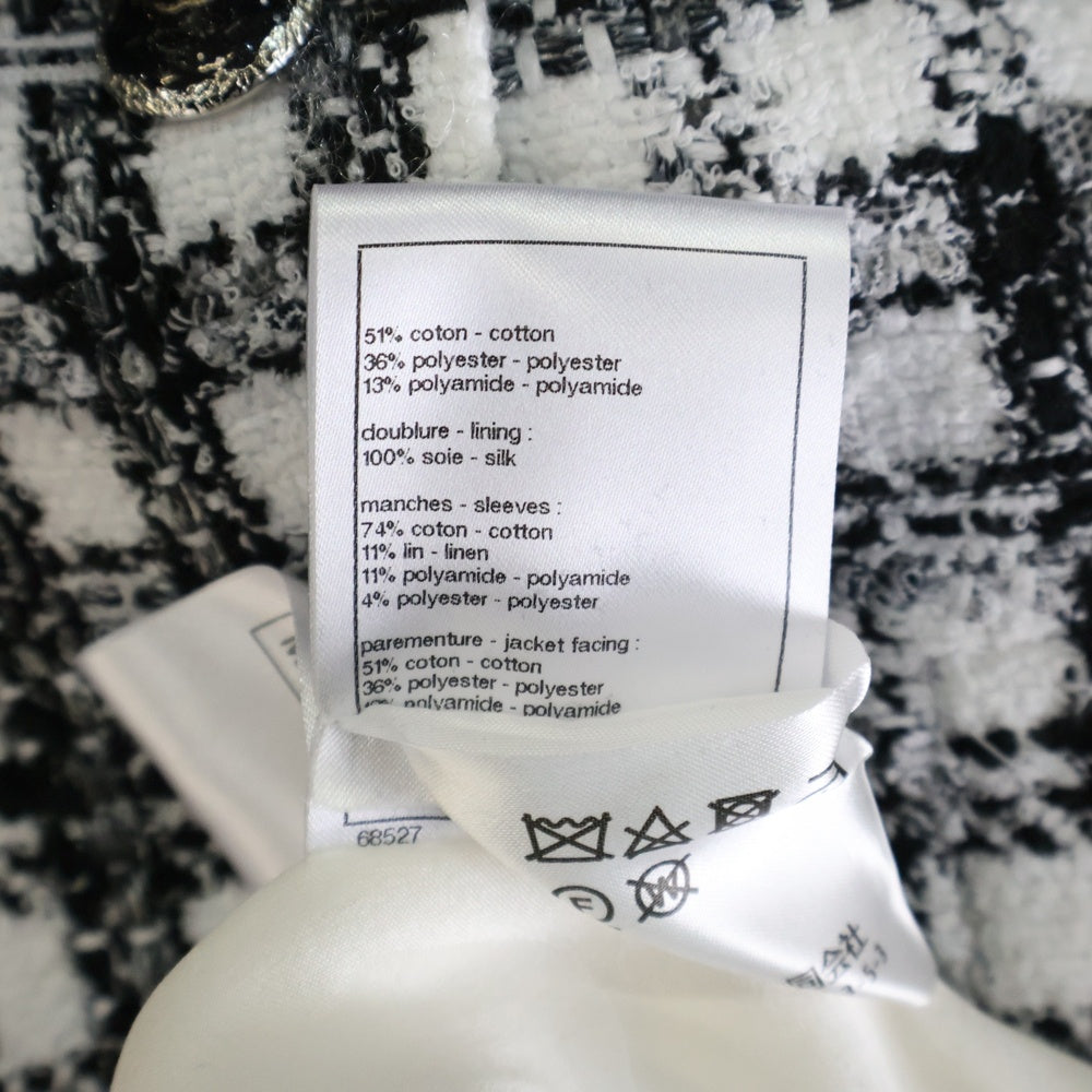 CHANEL(シャネル) 25SS ココマークボタン パール装飾 ギンガムチェック ツイードジャケット ホワイト/ブラック P79009V71198