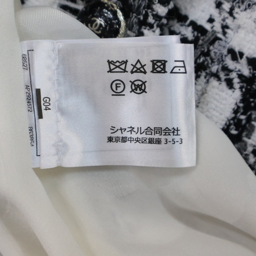 CHANEL(シャネル) 25SS ココマークボタン パール装飾 ギンガムチェック ツイードジャケット ホワイト/ブラック P79009V71198