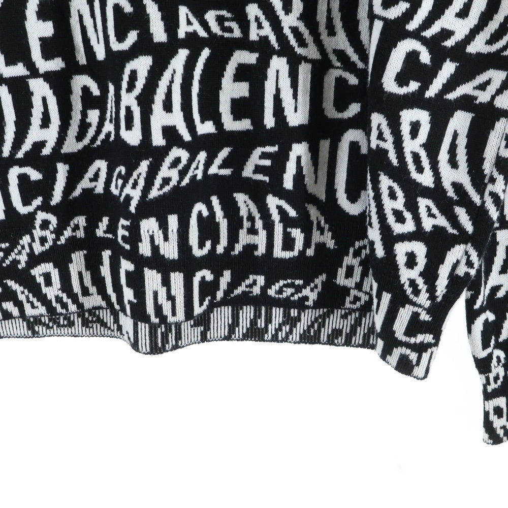 BALENCIAGA(バレンシアガ) 総柄ロゴデザイン ウール混クルーネック長袖