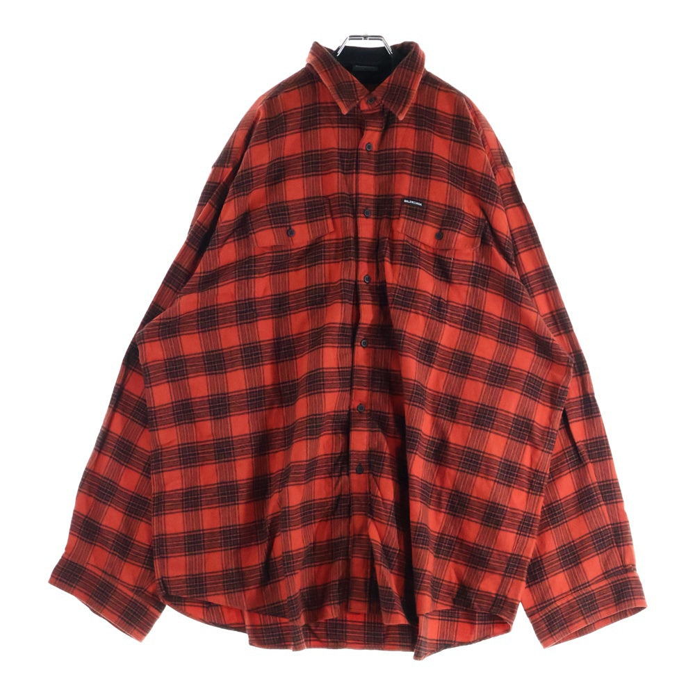 BALENCIAGA(バレンシアガ) ドッキングデザイン チェック柄コットンシャツ レッド 699371 TNM25