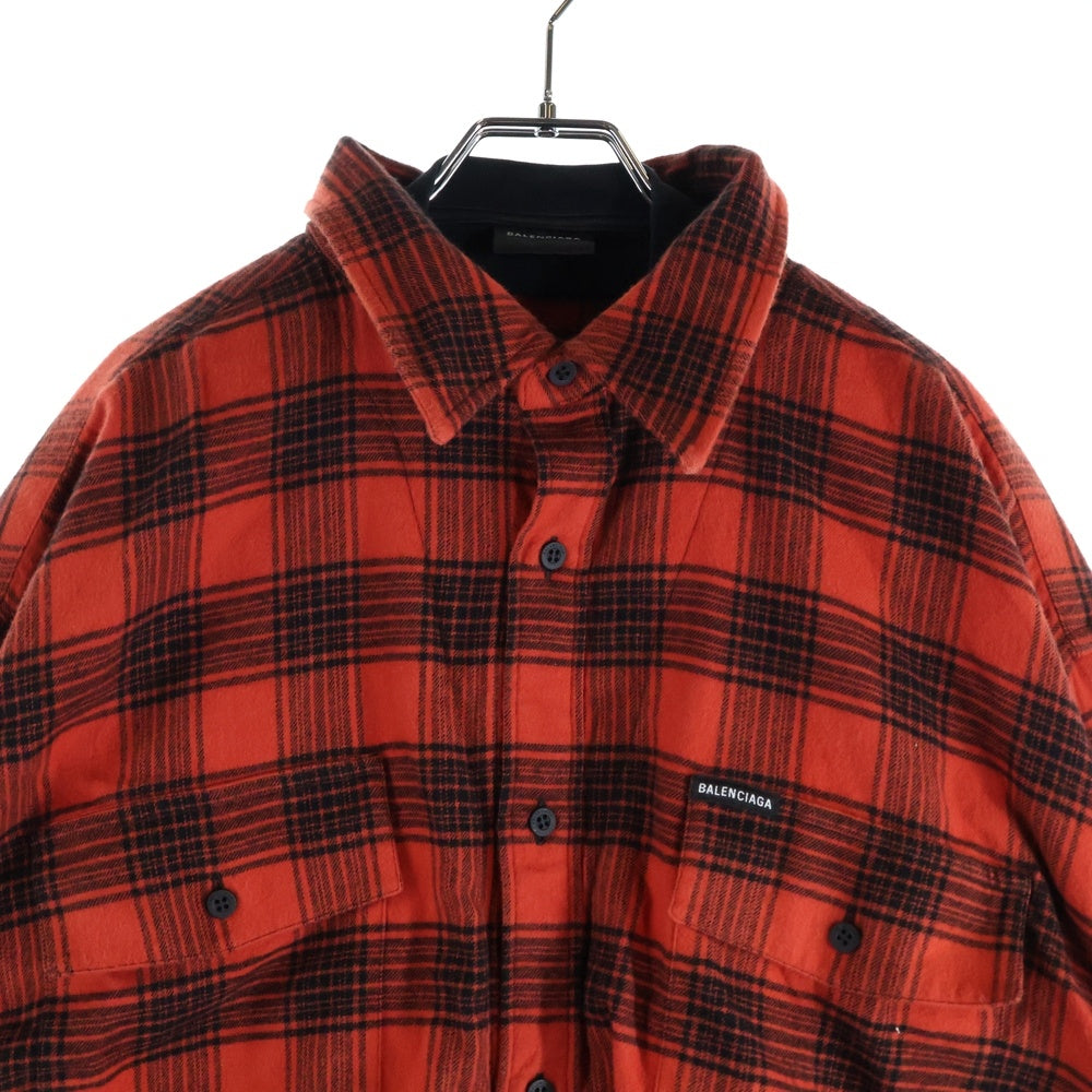 BALENCIAGA(バレンシアガ) ドッキングデザイン チェック柄コットンシャツ レッド 699371 TNM25