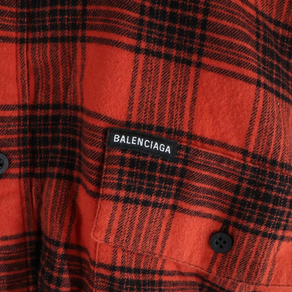 BALENCIAGA(バレンシアガ) ドッキングデザイン チェック柄コットンシャツ レッド 699371 TNM25