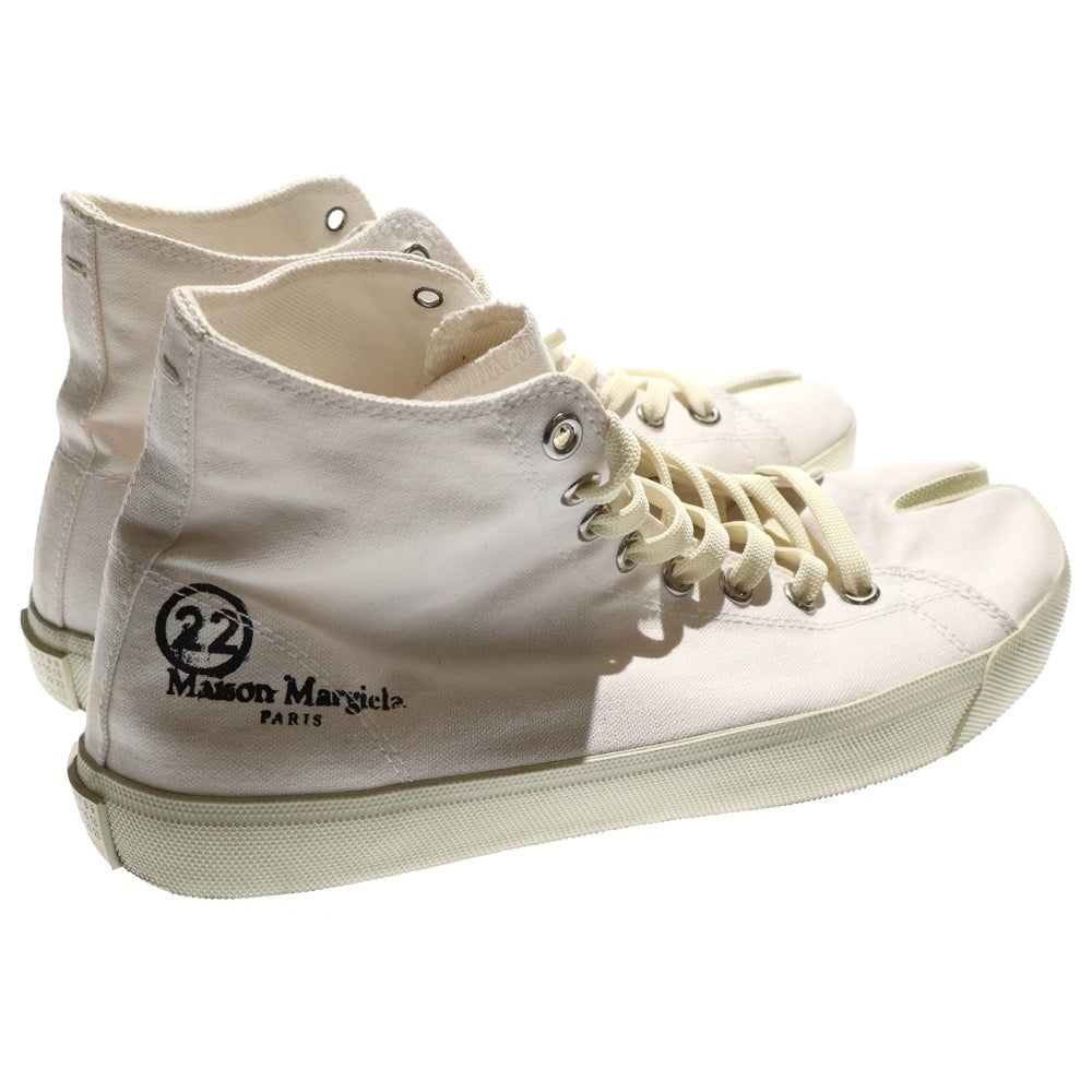 Maison Margiela 22(メゾンマルジェラ) Tabi タビ 足袋 キャンバス レースアップ ロゴプリント ハイカットスニーカー シューズ ホワイト S57WS0253 P1875 T1003