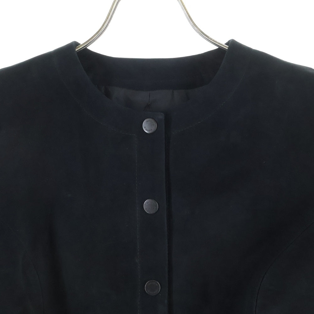 NO BRAND(ノーブランド) A LEATHER エーレザー CARDIGAN JACKET ノーカラースウェードレザージャケット レディース ブラック AWJ2403