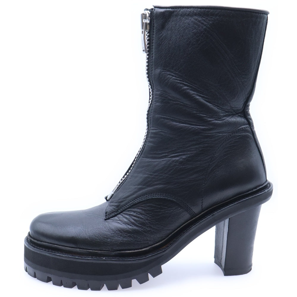 A LEATHER(エーレザー) フロントジップレザーハイヒールショートブーツ レディース ブラック ALHB1