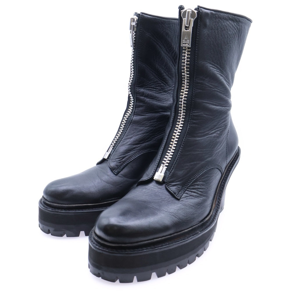 A LEATHER(エーレザー) フロントジップレザーハイヒールショートブーツ レディース ブラック ALHB1