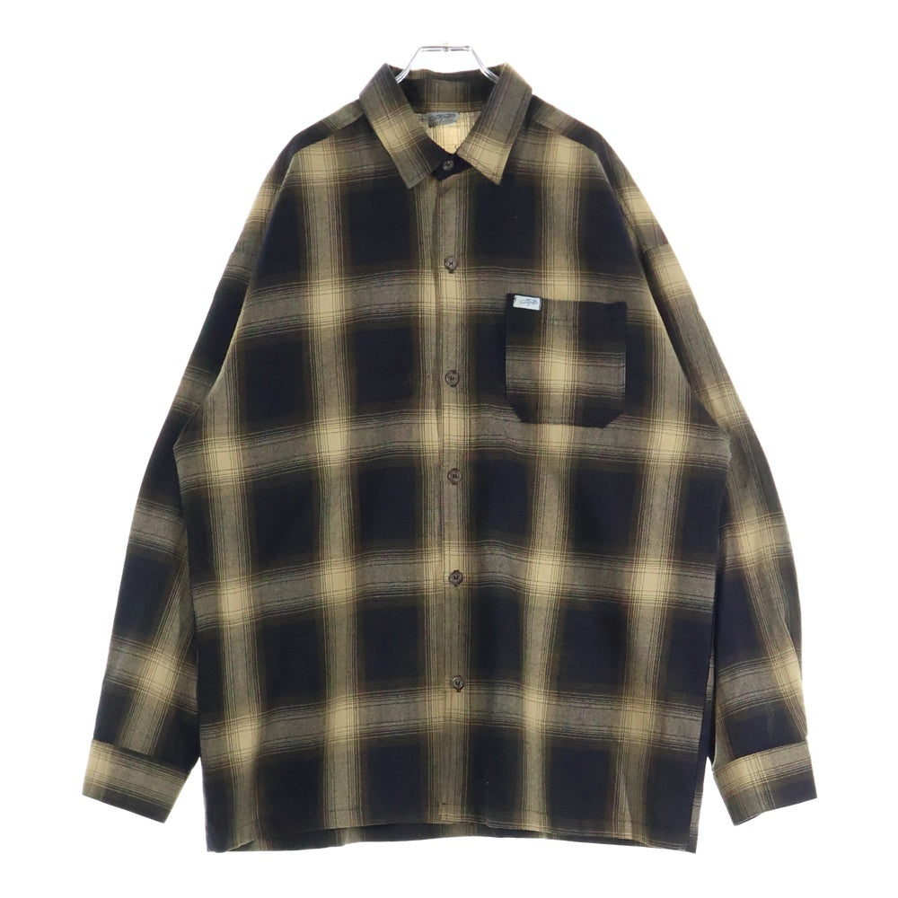 NO BRAND(ノーブランド) CalTop ワッペン ロゴ フランネルシャツ 長袖シャツ ブラック/イエロー