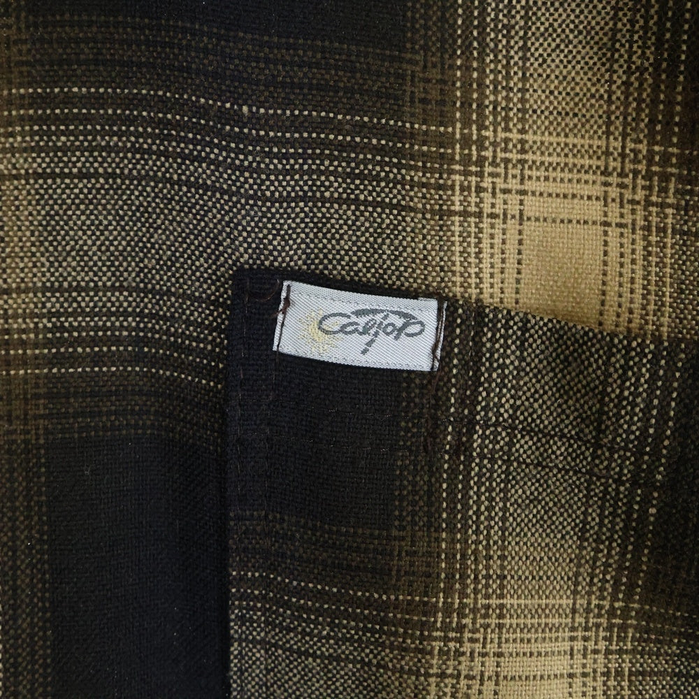 NO BRAND(ノーブランド) CalTop ワッペン ロゴ フランネルシャツ 長袖シャツ ブラック/イエロー